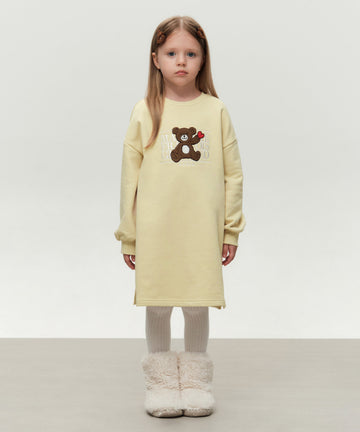 Marithé François Girbaud Kids Bear Classic Logo Sweat Dress (Brushed) Light Yellow