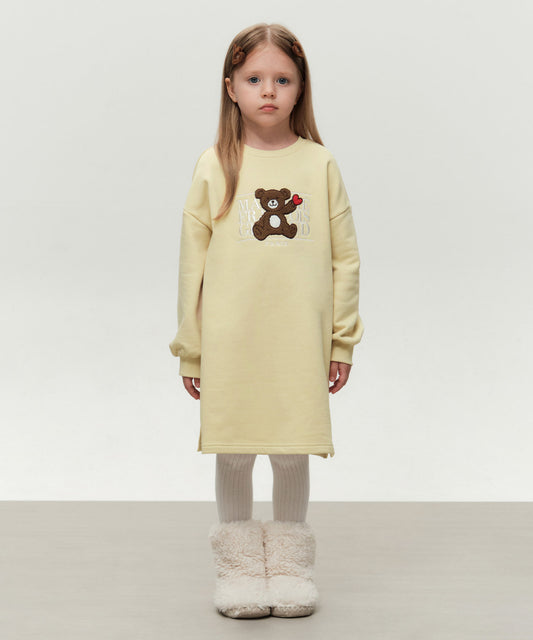 Marithé François Girbaud Kids Bear Classic Logo Sweat Dress (Brushed) Light Yellow