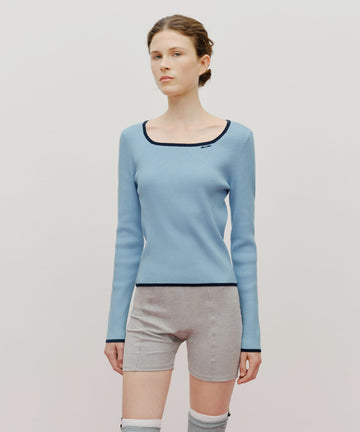 Marithé François Girbaud W Color Point Square Neck Knit Pullover Sky Blue
