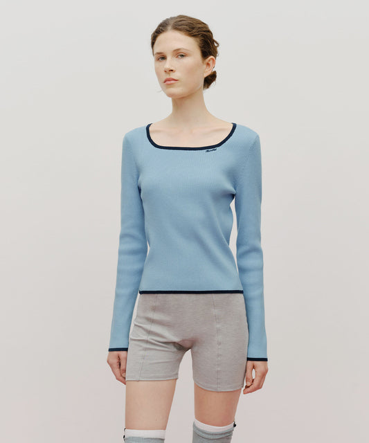 Marithé François Girbaud W Color Point Square Neck Knit Pullover Sky Blue