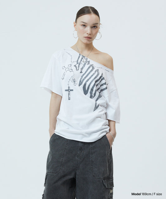 Mahagrid Groovy One Shoulder Tee in White