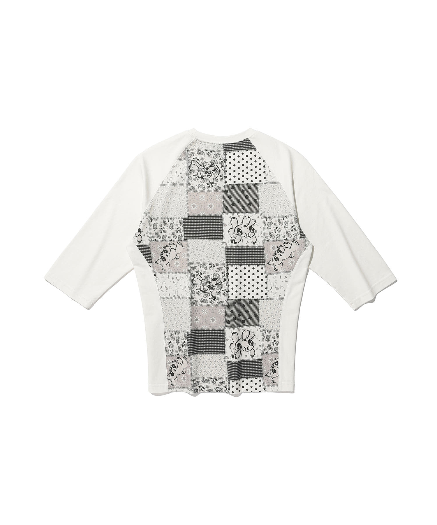 Nice Ghost Club Patchwork Quilted Printed 3/4 Sleeve Tee