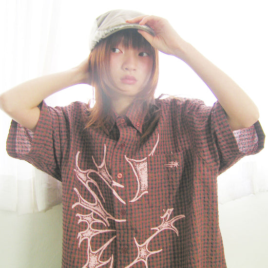 Nice Ghost Club Tornado Star Check Big Half Shirt [Pink]