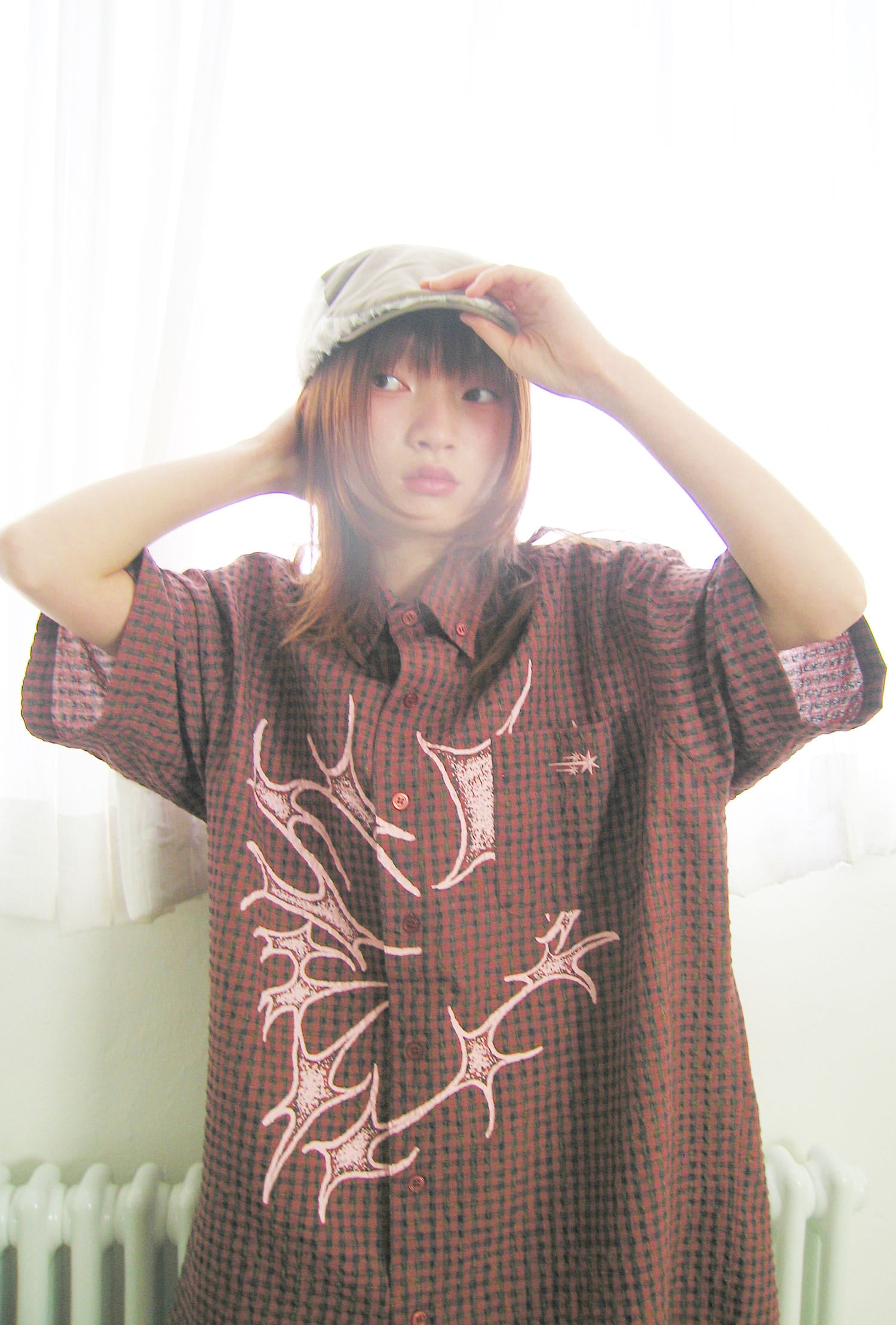 Nice Ghost Club Tornado Star Check Big Half Shirt [Pink]