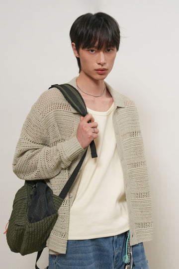 General Idea UNISEX Crochet Collar Knit Cardigan