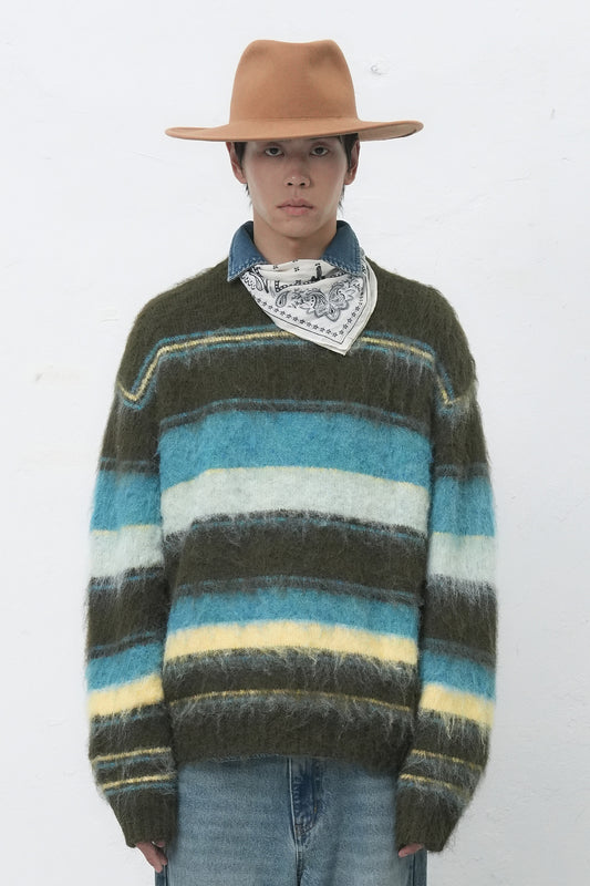 General Idea MAN Multi Stripe Hairy Pullover