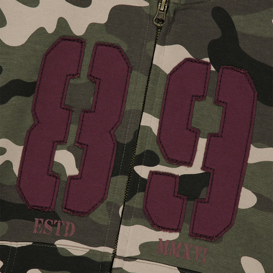 Mahagrid Camo Applique Crop Zip Up Hoodie