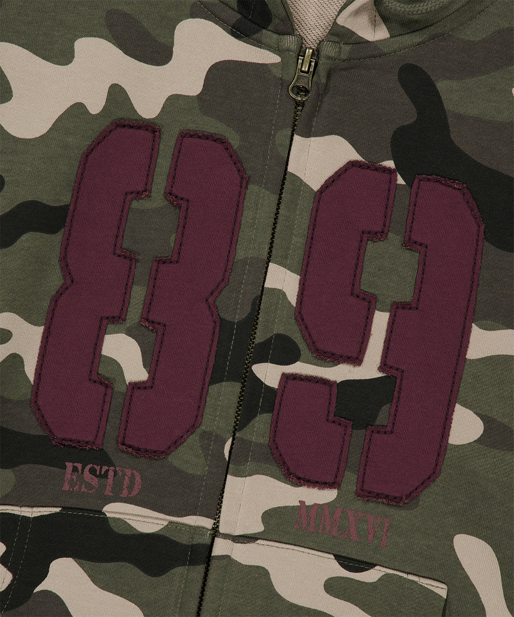Mahagrid Camo Applique Crop Zip Up Hoodie