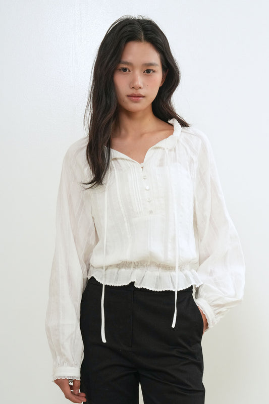 General Idea WOMAN Ruffle Neck Crop Lace Blouse