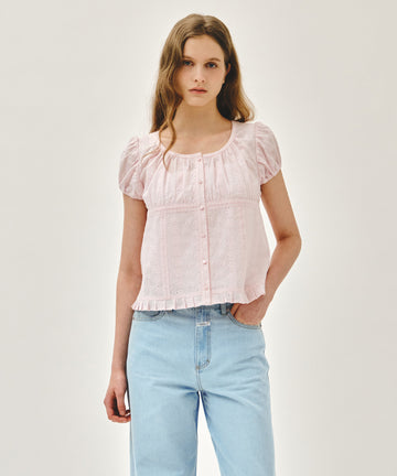 Marithé François Girbaud W PUFF SLEEVE LACE SHIRT
