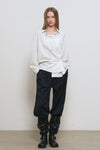 General Idea WOMAN Loose Fit Button Wrap Stripe Shirt [WHITE]
