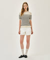 Marithé François Girbaud W RUFFLE POINT STRIPE HALF KNIT PULLOVER black