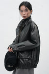 General Idea WOMAN High-Neck Faux Leather Blouson [BLACK]