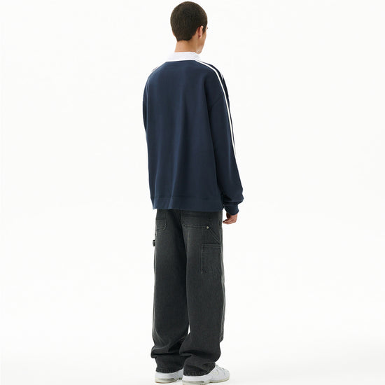 Mahagrid Track Collar Sweatshirt Navy