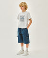 Marithé François Girbaud Kids One Tuck Cargo Denim Shorts Blue