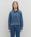 Marithé François Girbaud W Heritage Lettering Logo Denim Crop Shirt Black