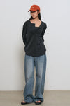 General Idea WOMAN Loose Fit Henley Neck T-Shirt