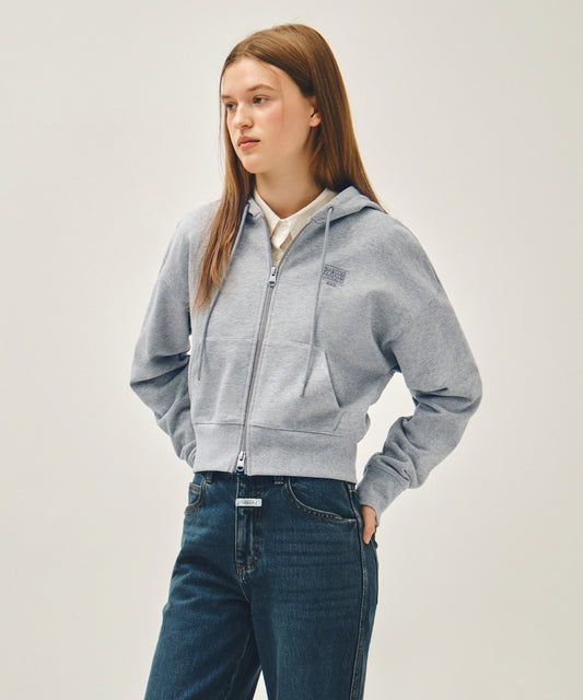 Marithé François Girbaud W BACK CLASSIC LOGO CROP HOODIE ZIPUP heather gray