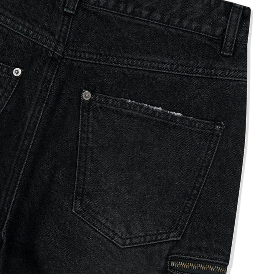 Mahagrid Washed Zip Cargo Denim Pant [Black]