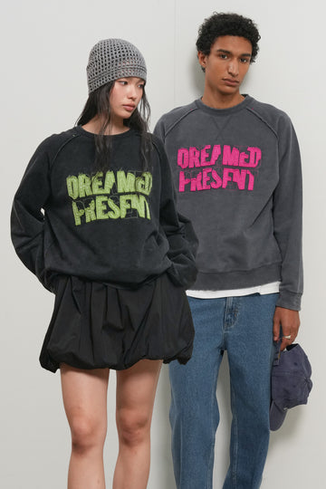 General Idea UNISEX Garment Dyeing Lettering Sweatshirt [2COL]