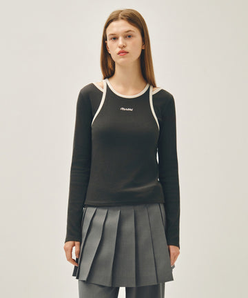 Marithé François Girbaud W SLEEVELESS LAYERED LONG SLEEVE TEE charcoal