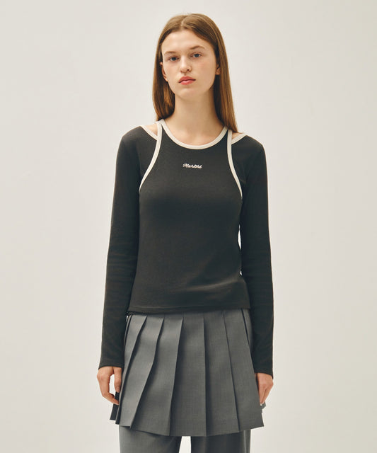 Marithé François Girbaud W SLEEVELESS LAYERED LONG SLEEVE TEE charcoal