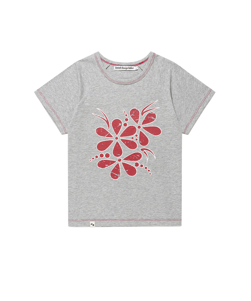 Cavish Vintage Flower Raglan Short Sleeve Tee