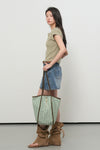 General Idea WOMAN Snap Henley Neck T-Shirt [KHAKI]