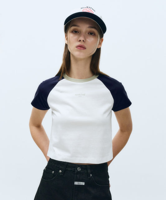Marithé François Girbaud Women's 2-Tone Raglan Crop Tee