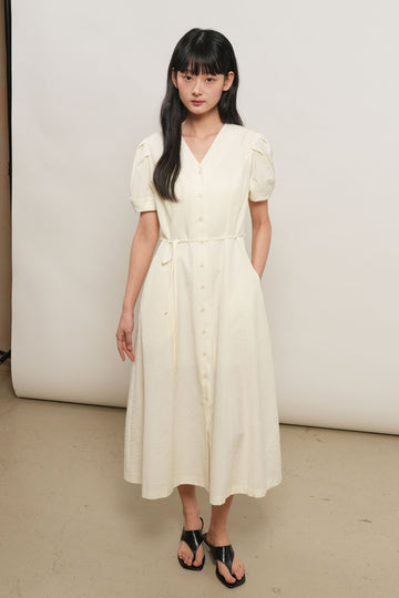 General Idea Woman Stripe V-Neck Puff Long Dress