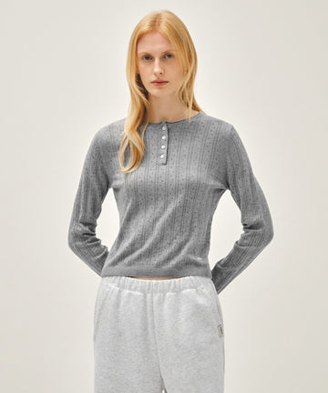 Marithé François Girbaud W CROCHET HALF BUTTON KNIT melange gray