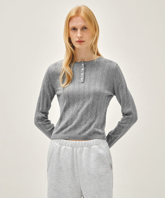 Marithé François Girbaud W CROCHET HALF BUTTON KNIT melange gray