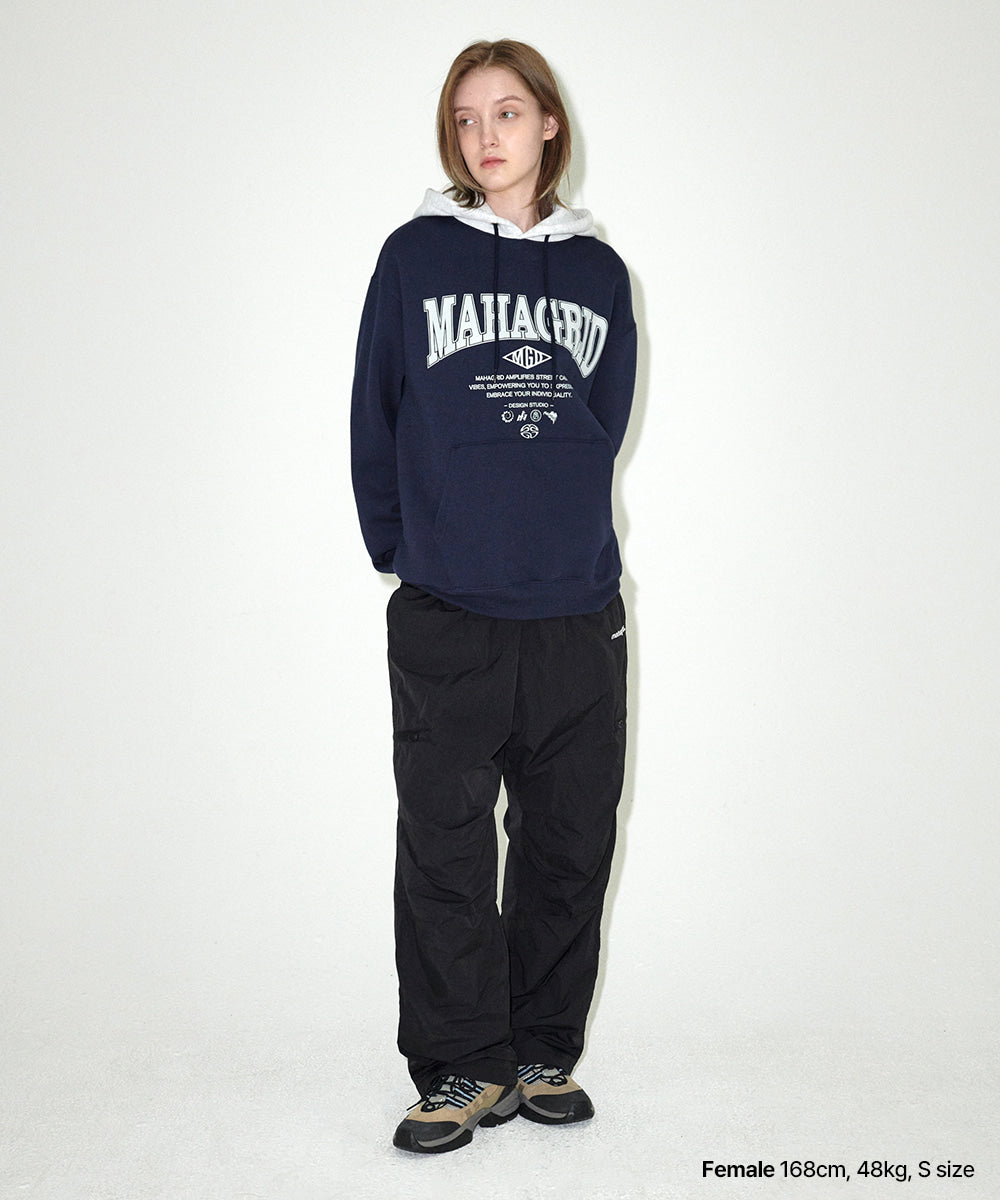 Mahagrid Basic Color Block Hoodie Navy