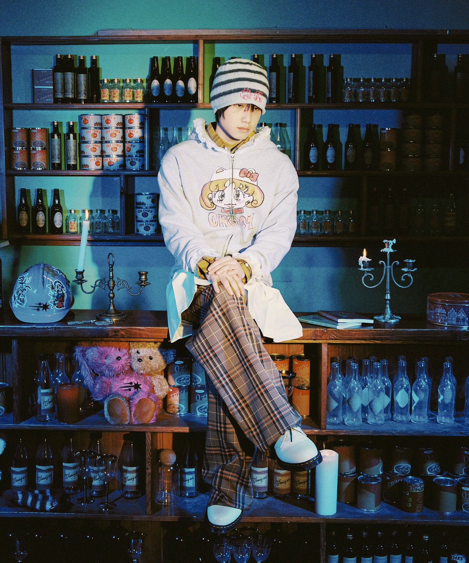 Nice Ghost Club Soul Pussy Cat Ghost Soul Girl Cat Hoodie Zip Up Grey