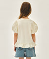 Marithé François Girbaud Kids Balloon Sleeve Peplum Tee in Cream