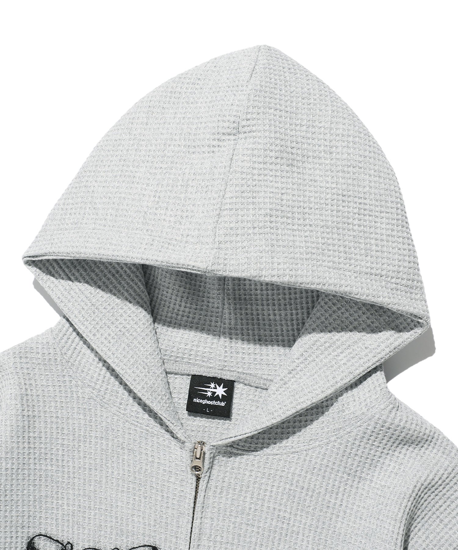 Nice Ghost Club Skull Ribbon Waffle Hoodie Zip Up [Grey]