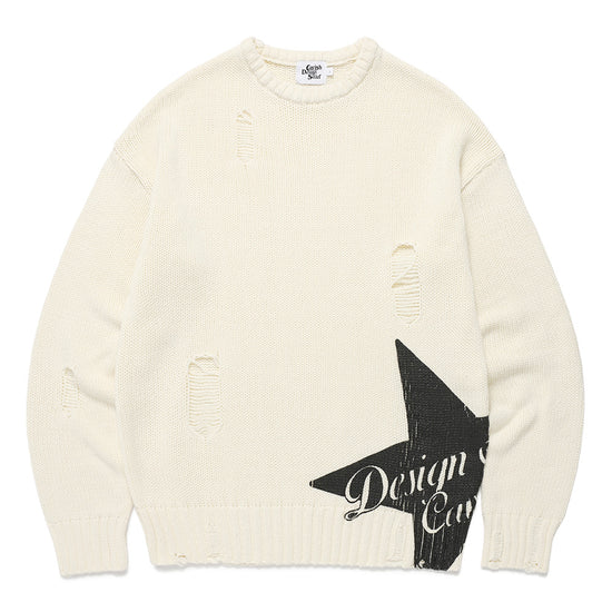 Cavish Women's Damaged Star Knit Crewneck in Ivory