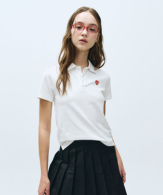 Marithé François Girbaud Women's Heart Wappen Collar Polo Tee White