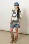 General Idea UNISEX One-Button Collar Stripe Half Knit
