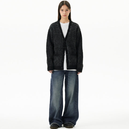 Mahagrid Mixed Hairy Knit Cardigan