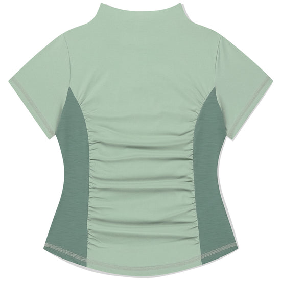 Mahagrid Shirring Half Zip-Up Jersey Tee