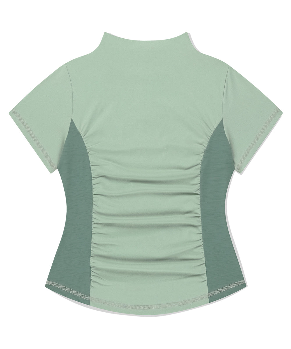 Mahagrid Shirring Half Zip-Up Jersey Tee