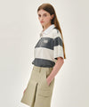 Marithé François Girbaud [S사이즈 1차 7/1, 2차 7/7 예약발송] SMALL CLASSIC LOGO RUGBY STRIPE OVERSIZED COLLAR TEE ivory