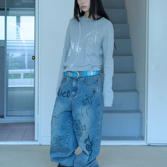 Nice Ghost Club Girl Gang Star Slim Long Sleeve Tee [Grey]