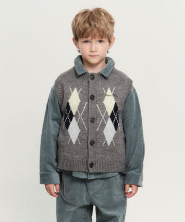Marithé François Girbaud Kids Argyle Knit Vest Heather Gray