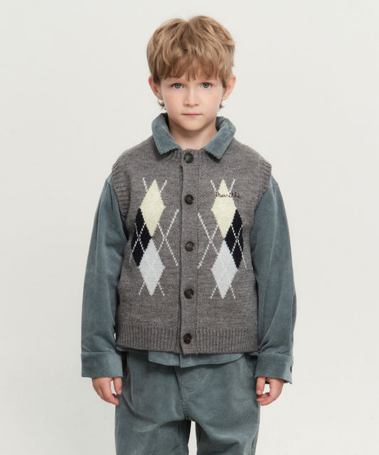 Marithé François Girbaud Kids Argyle Knit Vest Heather Gray
