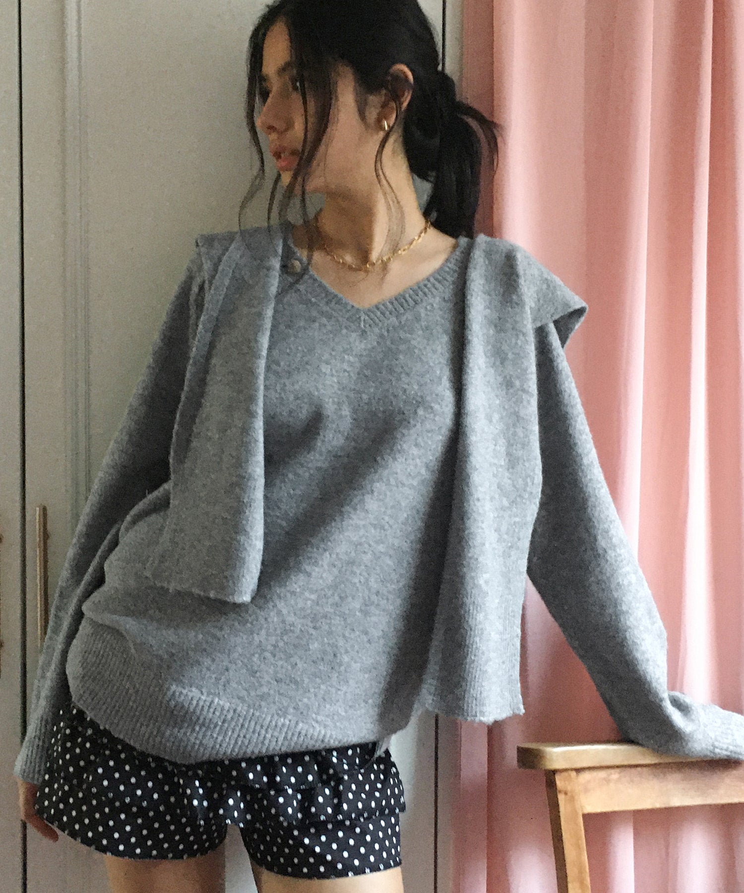 Bitter Cells [SET] Essential V Neck Knit & Shawl