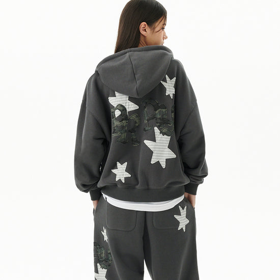 Mahagrid Pray Applique Zip Up Hoodie