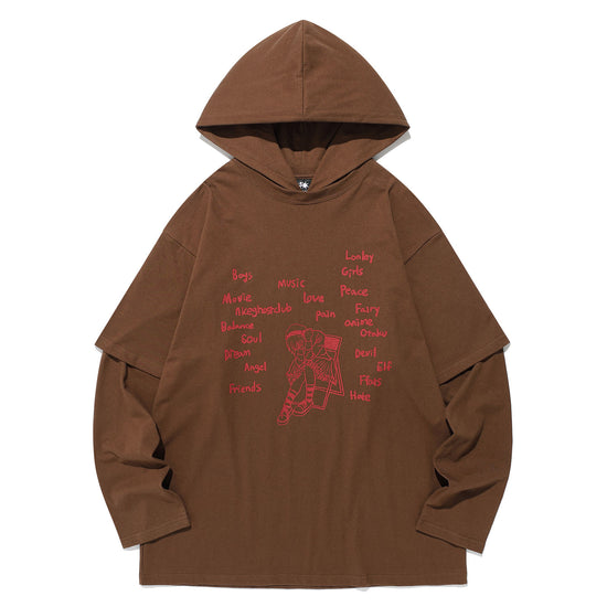 Nice Ghost Club Think Layered Long Sleeve Hoodie [Brown]