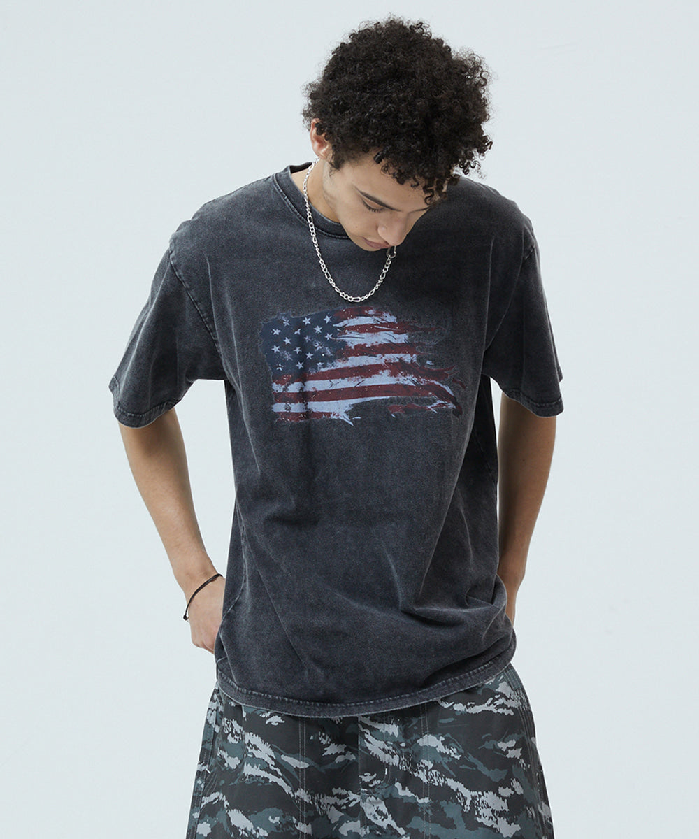 Mahagrid Washed Flag Tee Black